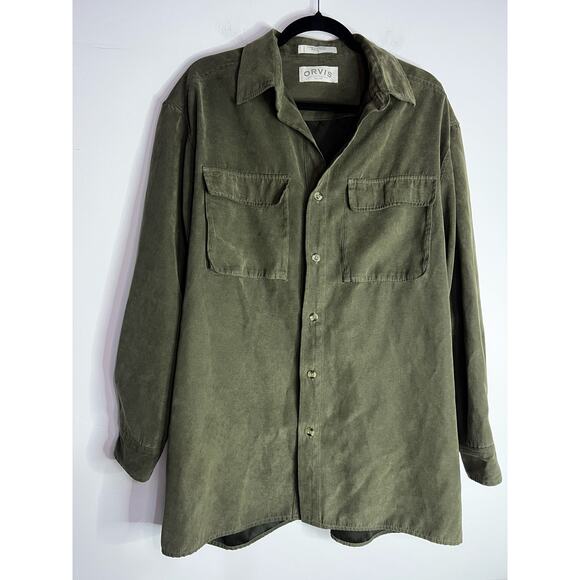 Men’s Orvis Polyester Button Down in Dark Green Size Large - Picture 1 of 4